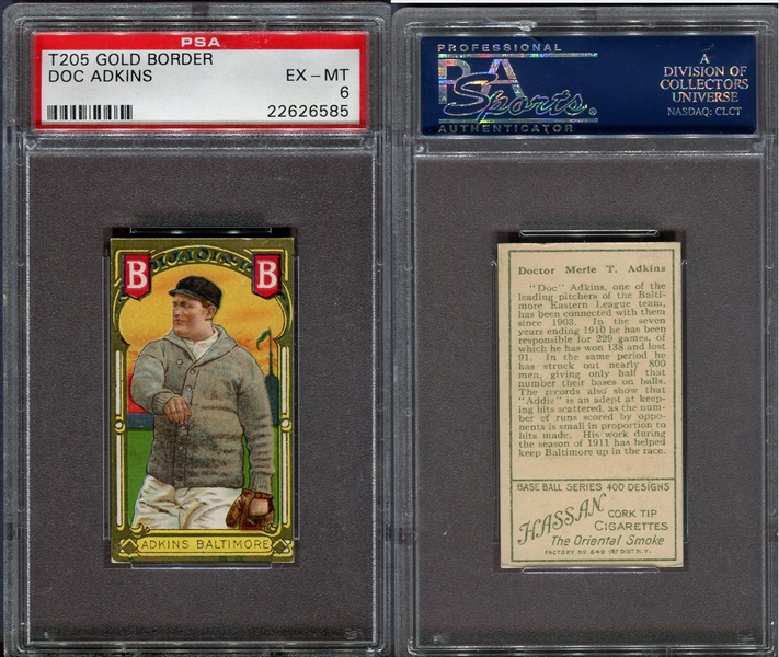 BOBBY WALLACE HASSAN BACK 1911 T205 GOLD BORDER PSA selling 1 WITH CAP